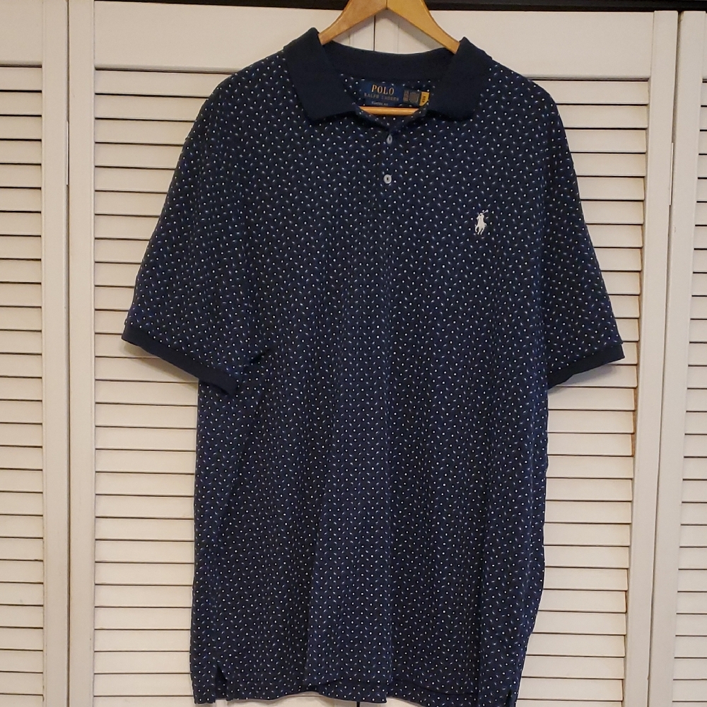 Polo by Ralph Lauren Men's Dark Blue Paisley Patterned Polo Shirt, XXL